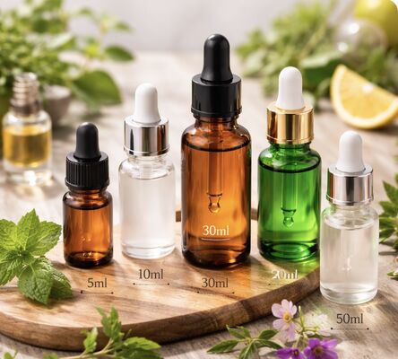 Amber Glass Dropper Bottle Featuring Plastic Shoulder Lid Rubber Calibration Blank or Printed Suitable for Cosmetics Pharmaceuticals and Aromatherapy